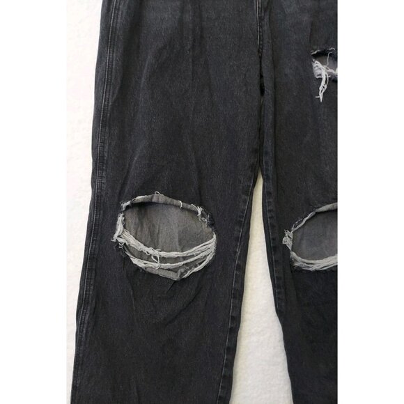 Misguided Womens 10 Baggy Wide Leg Black Ripped Jeans Y2K Grunge Goth Skater - Picture 2 of 10